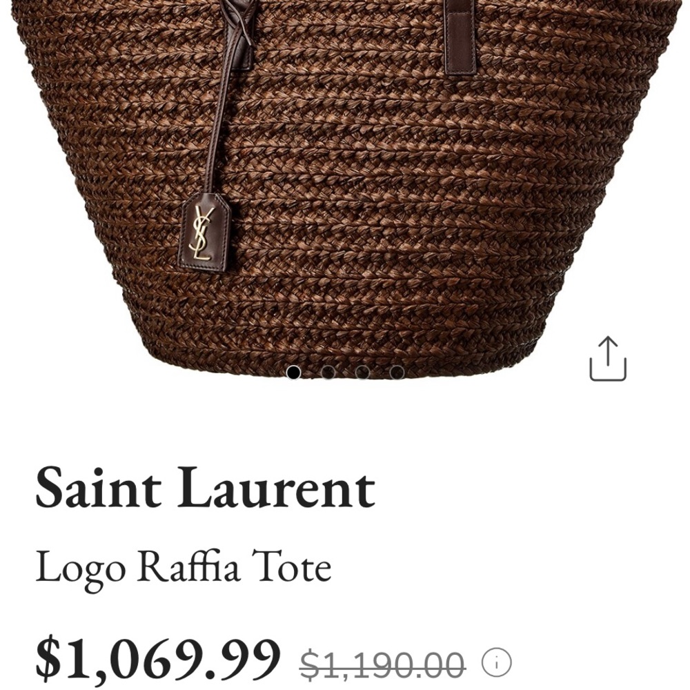 Saint Laurent Logo Raffia Tote chocolate and leather. - Picture 7 of 7